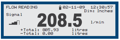 Greyline PT400 Portable Ultrasonic Flowmeter - display graphic of flow reading